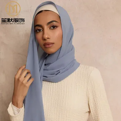 SHENGMO Thick Opaque Bubble Chiffon Hijab Spring Malaysian Turban Bulk Solid Color Scarves Muslim Hijab