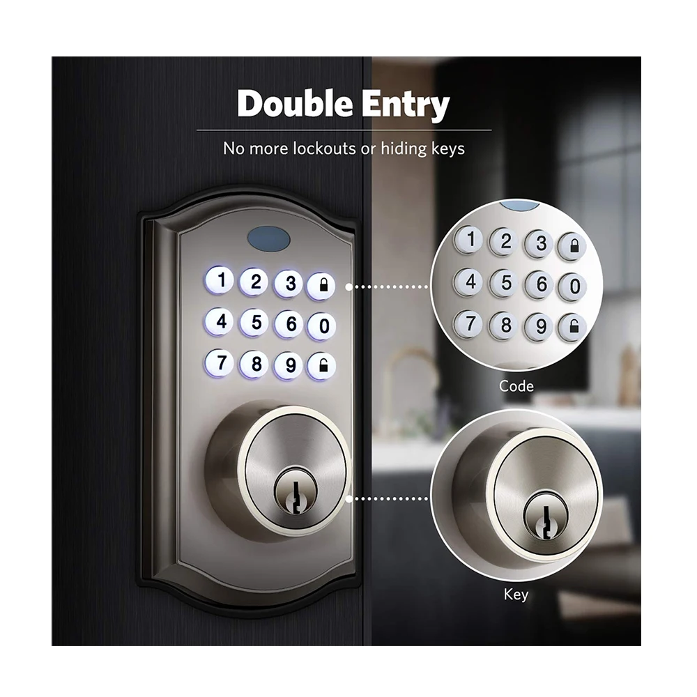 Electric Lock  Smart Deadbolt Lock Silver Black 4AA Key password Battery Electronic Tuya app
