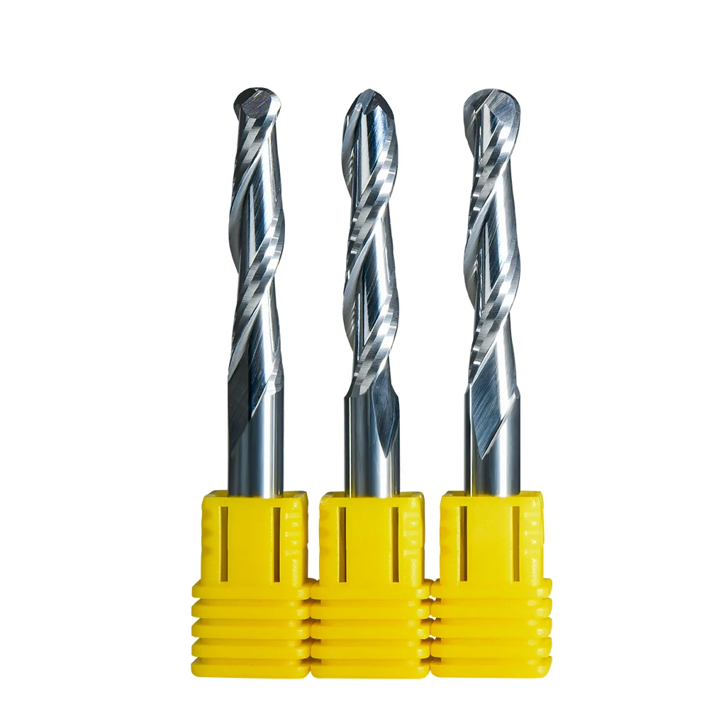 Solid Carbide 2 Sprial Flute round nose CNC Router Ball Bits Tools for Cutting Acrylic/PVC/MDF/Hardwood