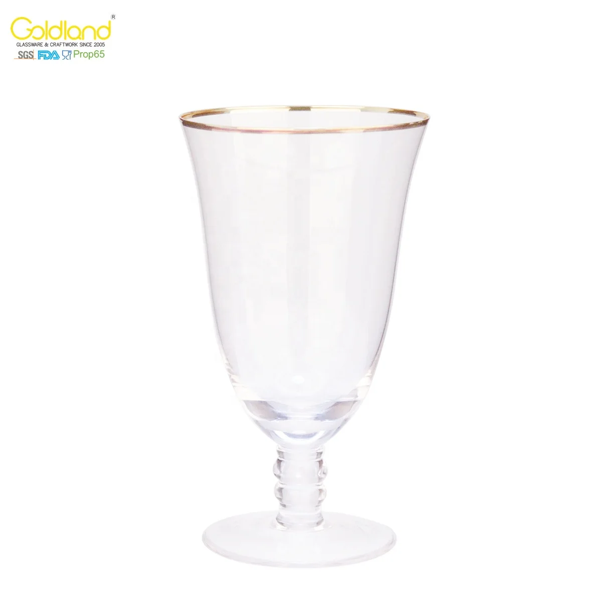 Handmade lead free crystal vintage Double Gold Rimmed Water Goblet Glasses for drinking