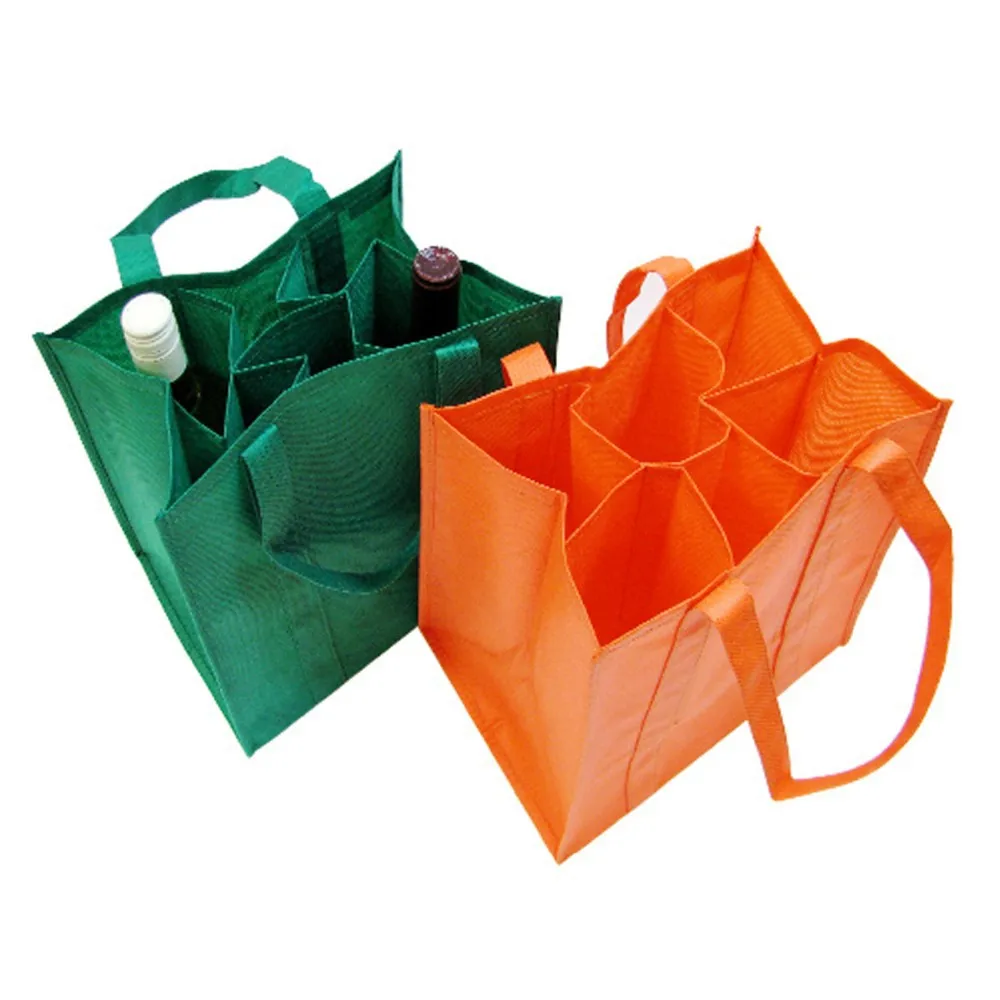 Nonwoven fabric 6 bottles wine shopping bag with dividers