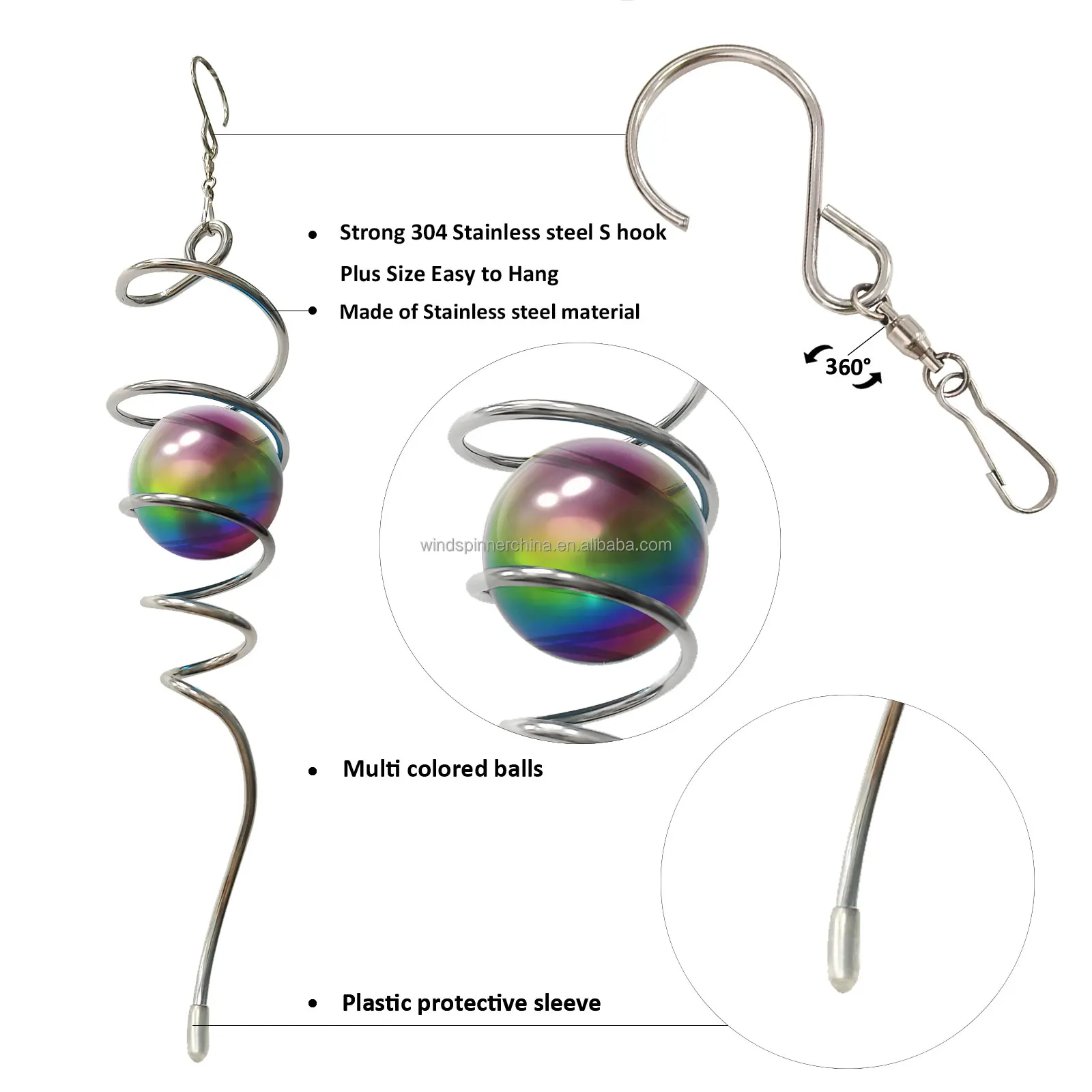 wind spinner--spiral w/stainless steel multi color gazing ball