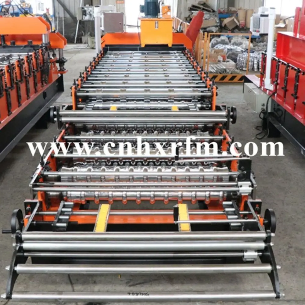 fully automatic 5v trapezoidal and corrugated metal roof panel tiles making machinery double layer roofing roll forming machine