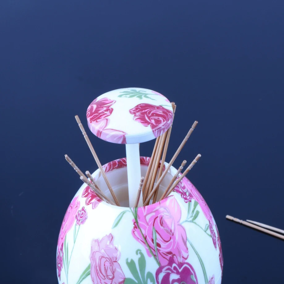 
Automatic pink flower pattern kitchen ABS plastic toothpick holder 