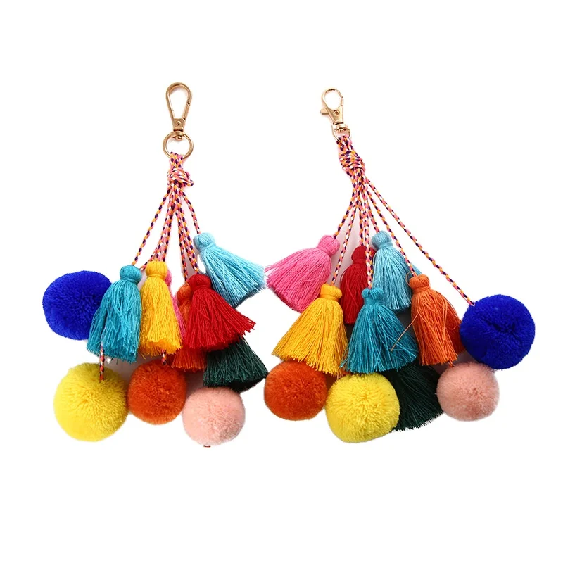 
multicolor handmade pom pom tassel keychain for bag decorative 