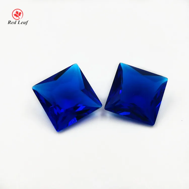 Redleaf gems synthetic 2x2mm-12x12 mm Square Princess Cut Sapphire Blue Glass Crystal Gemstone