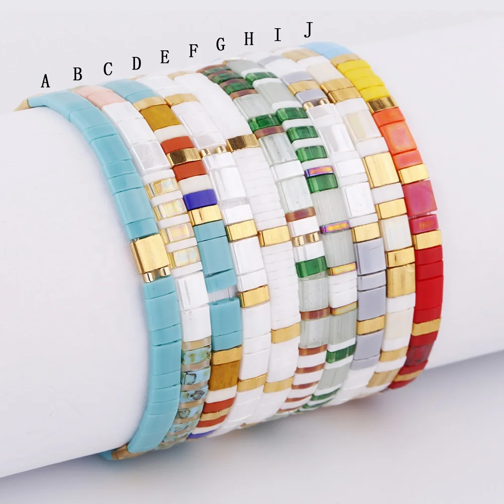 Bohemian Colorful Summer Beach Surfing Bracelets Miyuki Tila Enamel Glass Beaded Adjustable Bracelet for Women Jewelry