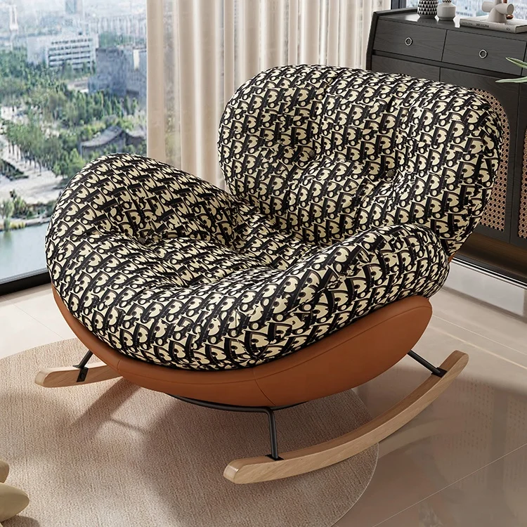 Rocking Chair Egg Luxury Nordic Modern Gold Wood Fabric Sets Velvet Waiting Home Furniture Living Room Lounge Sofa Accent Chairs