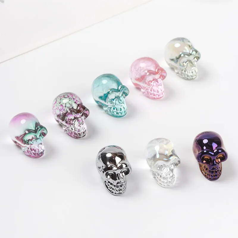 Assorted Crystal Skull Sculpture Plating Gemstone Statue Figurine Collectible Healing Reiki Crystal Ornament