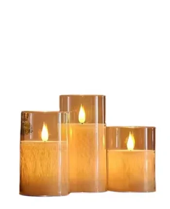Wedding Centerpieces Home Decoration Flickering 3D Real Flame White Paraffin Glass Pillar Led Candles