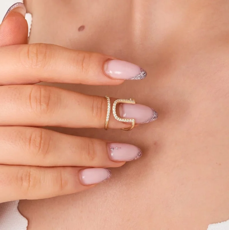 Customized Wholesale Dainty Nail Art Diamond Ring Stainless Steel Gift For Women Adjustable Horseshoe Nail Ring Fingertip Rings