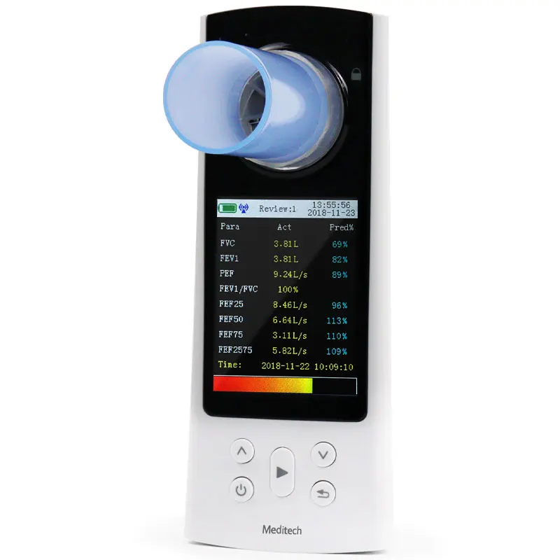 Color Display Spirometer for Lung Function Check Portable Medical Machine with PC Software and USB for Data Transfer