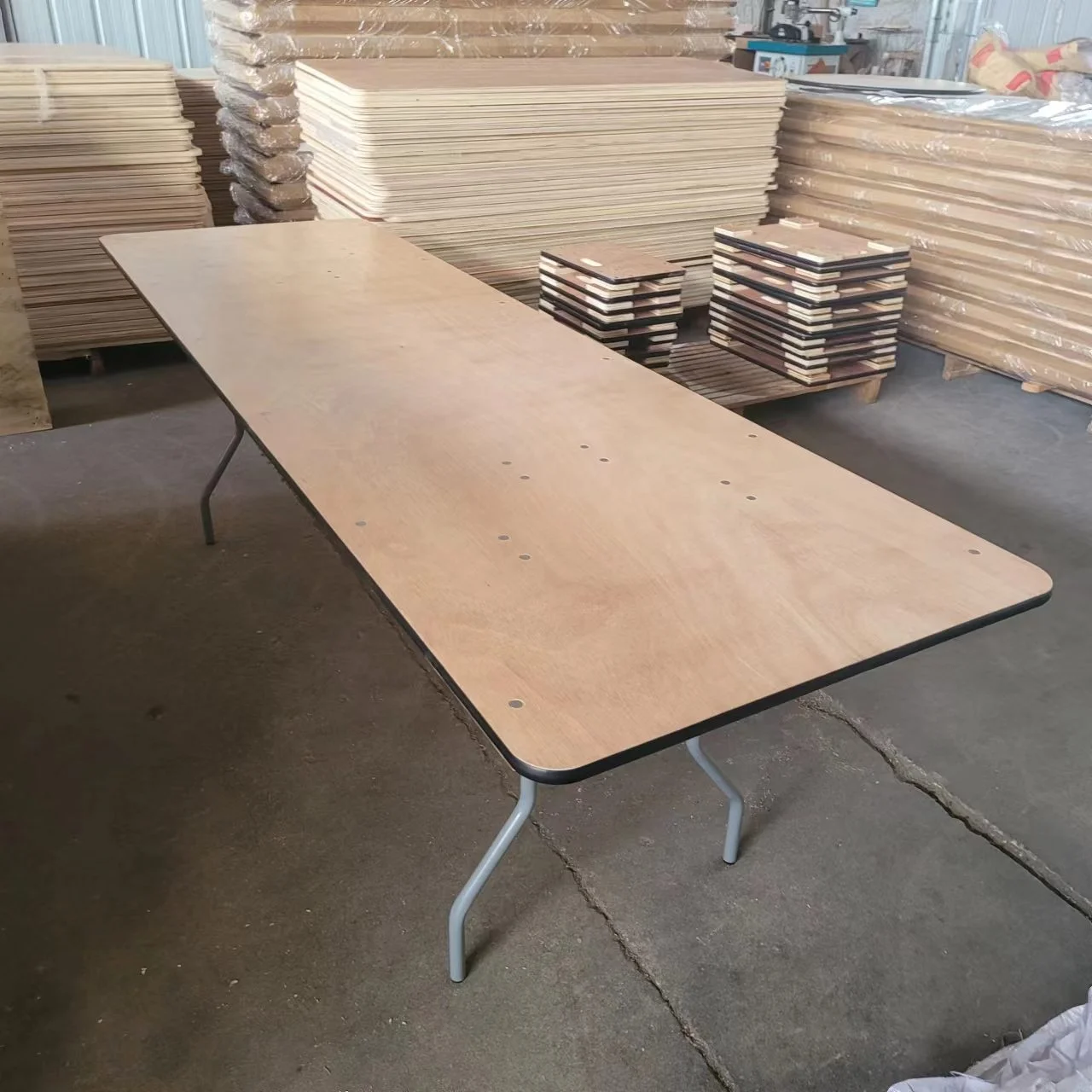 Rectangular Wood Folding Banquet wedding Table church school with Clear Coated Finished Top for 10 people person