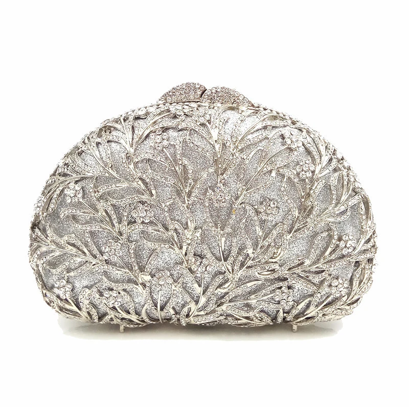 New  Elegance Dazzling Women Gold Crystal Purse Evening Clutch Bag Bridal Flower Handbag Wedding Party Metal Clutches Beaded Bag