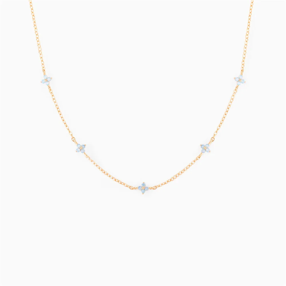Korean brand designer jewelry brass gold plated blue mini zircon pendant high quality flowers necklace for women