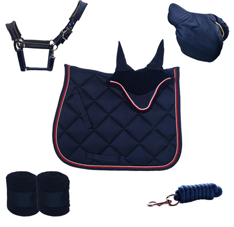 Newest Custom Made Horse Saddle Pad Sets Equestrian Equipment Fly Veil Halter Lead Rope Sets Matching Saddle Pads
