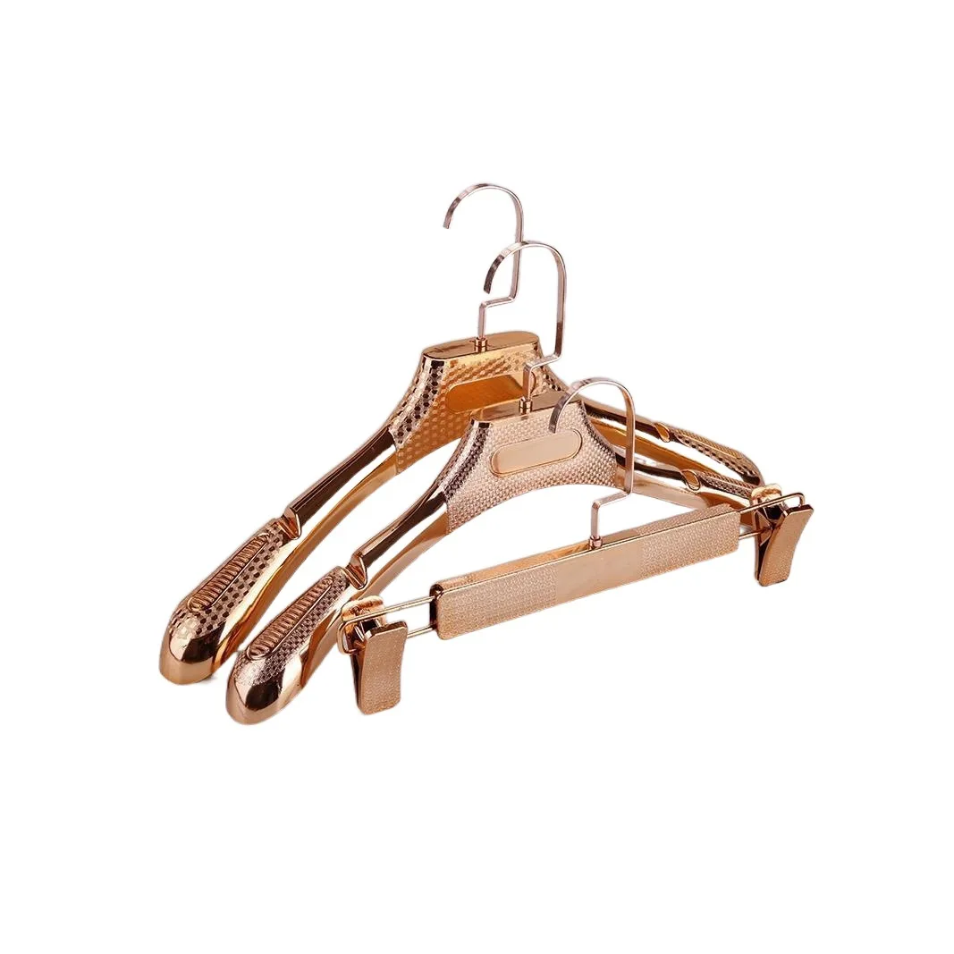 High end electroplated plastic hangers and pants clips, hanging suit hangers in clothing stores