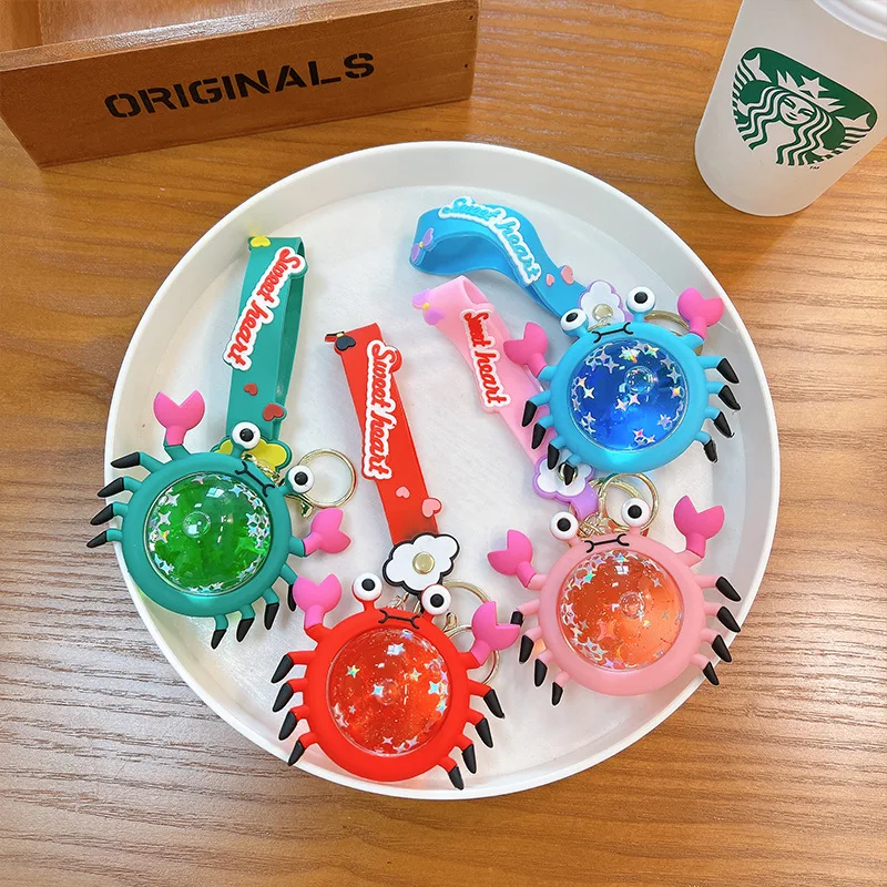 Hecion New Design Liquid Crab Quicksand Key Chain Oil Floating Key Chain Cartoon Crabs Liquid Key Chain