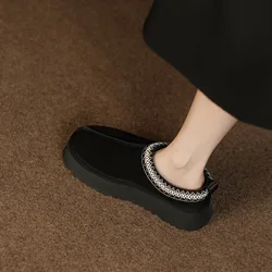 Cow leather tasman platform warm fur ladies fashion fur fluffy Slippers for women