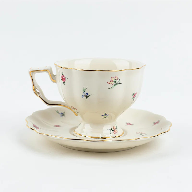Floral Printed Tea Cups and Saucers Gold Rim Tea Pot and Cup