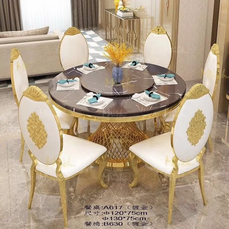 2022 high quality Stainless Steel  Frame  White  Round Marble Top Banquet  Dining Table