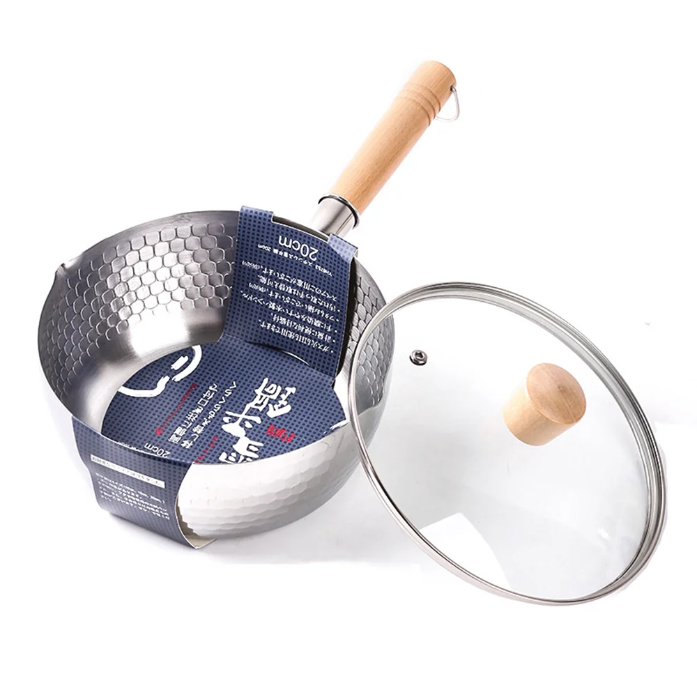 430 Stainless Steel Kitchen Japanese Traditional Yukihira Pan Small Soup Milk Pot Baby Saucepan with Wood Handle Non stick