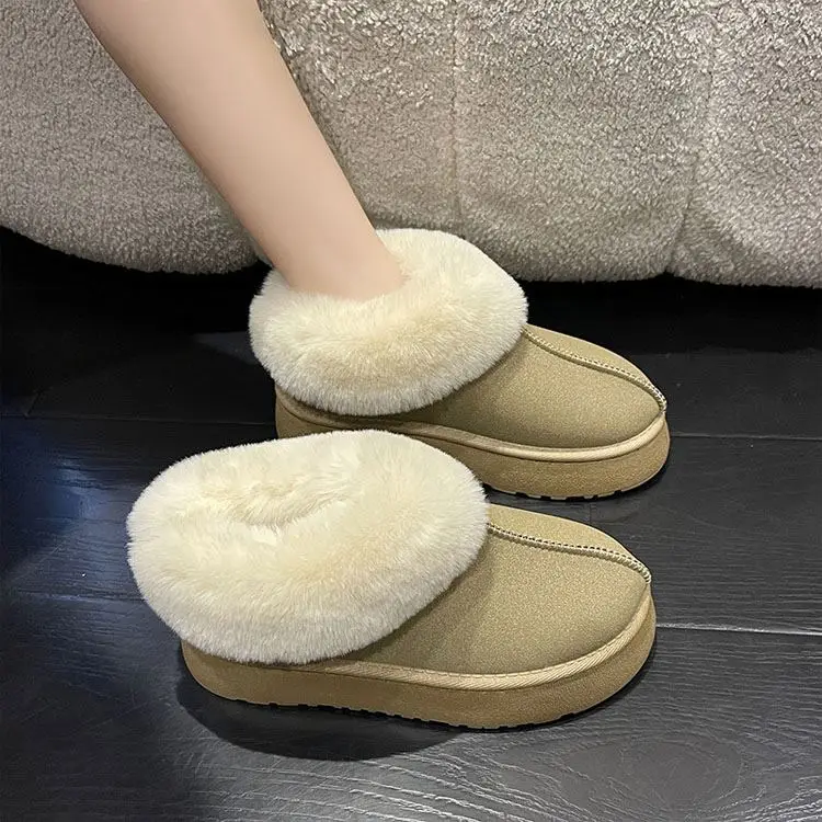 Custom Winter Warm Soft Unisex Thick Heel Sole Platform Real Shearling Fluffy Sheepskin Slippers for Women