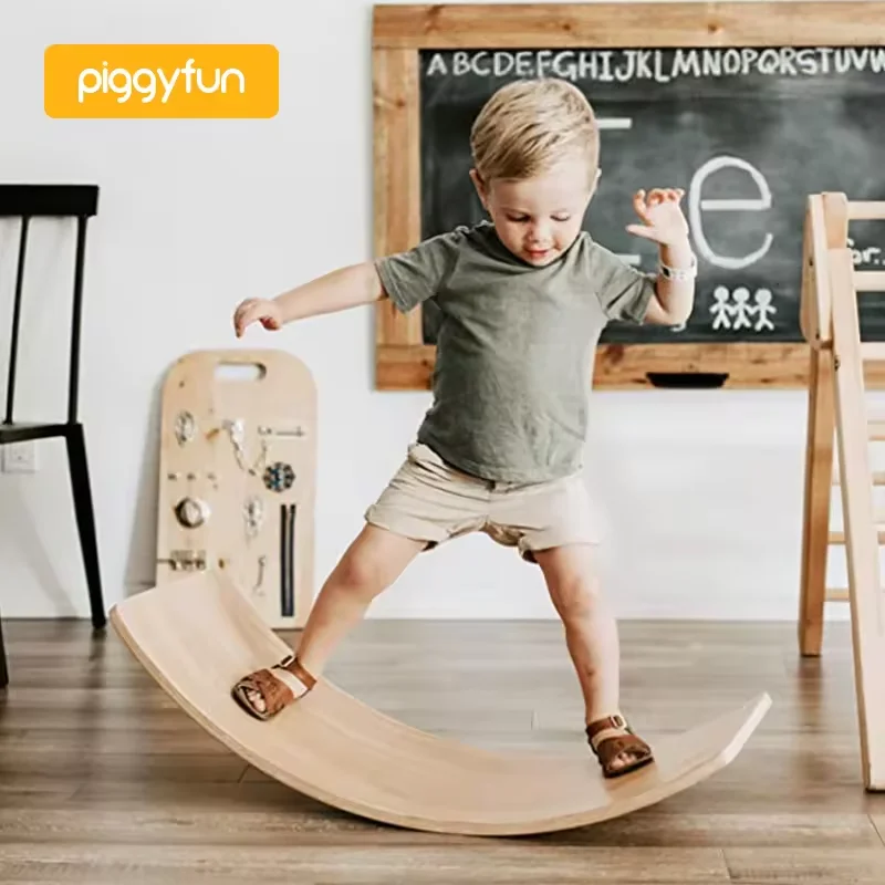 Early Learning Educational  Montessori Teaching Aids for kids to do Exercise Play Natural Wooden Wobble Balance Board