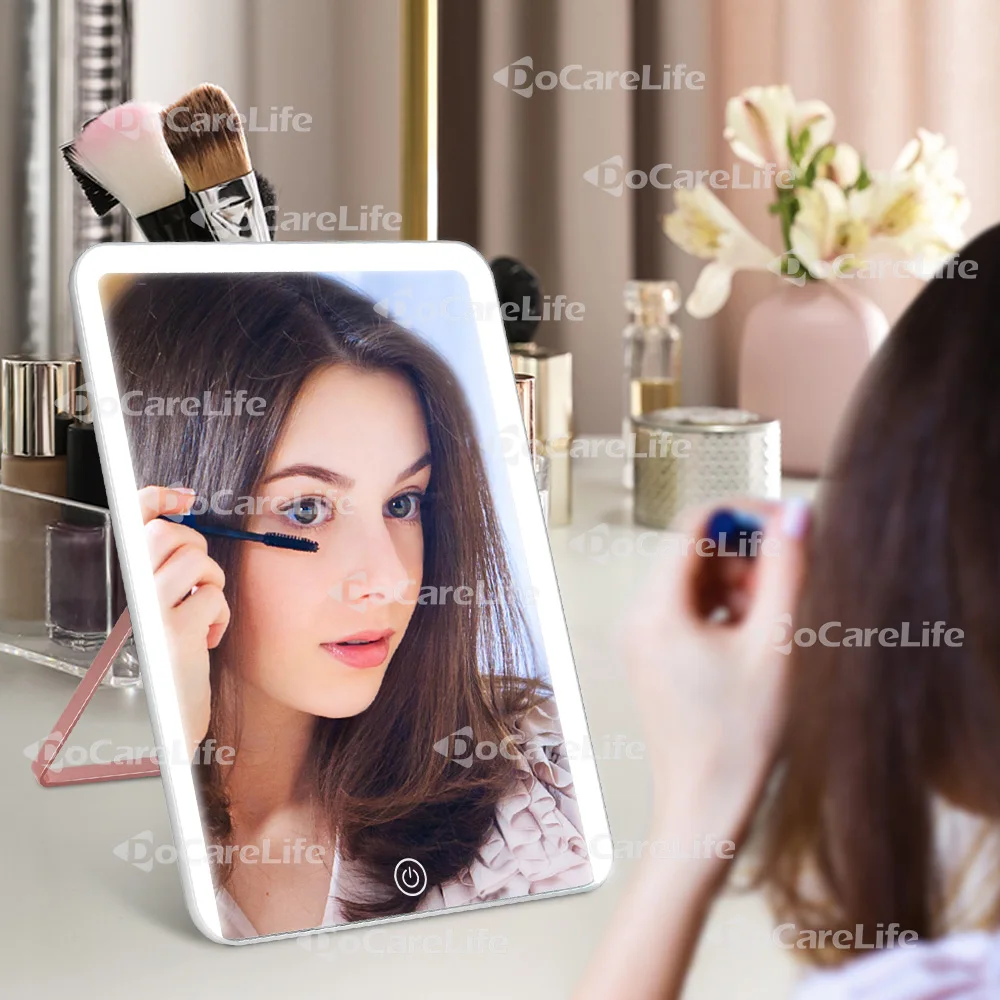 Docarelife Amazon, Лидер продаж, USB перезаряжаемое туалетное зеркало с подсветкой для путешествий, настольное зеркало для макияжа с подсветкой