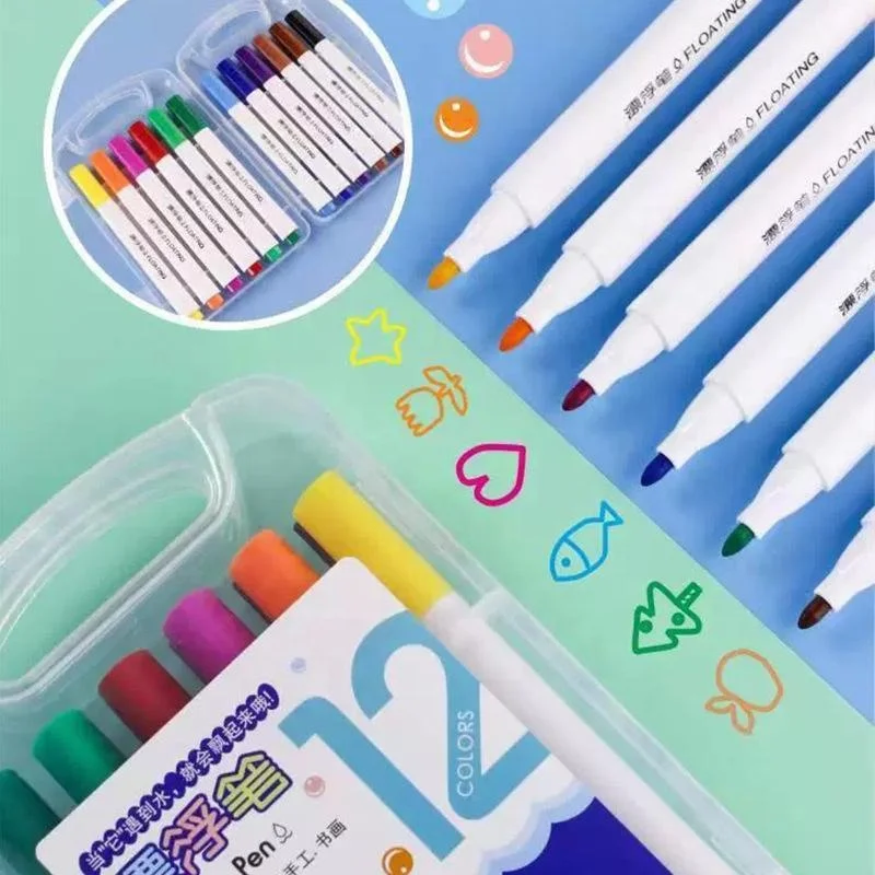 12 цветов плавающие Doodle ручки узор маркер DIY граффити пера воды для рисования