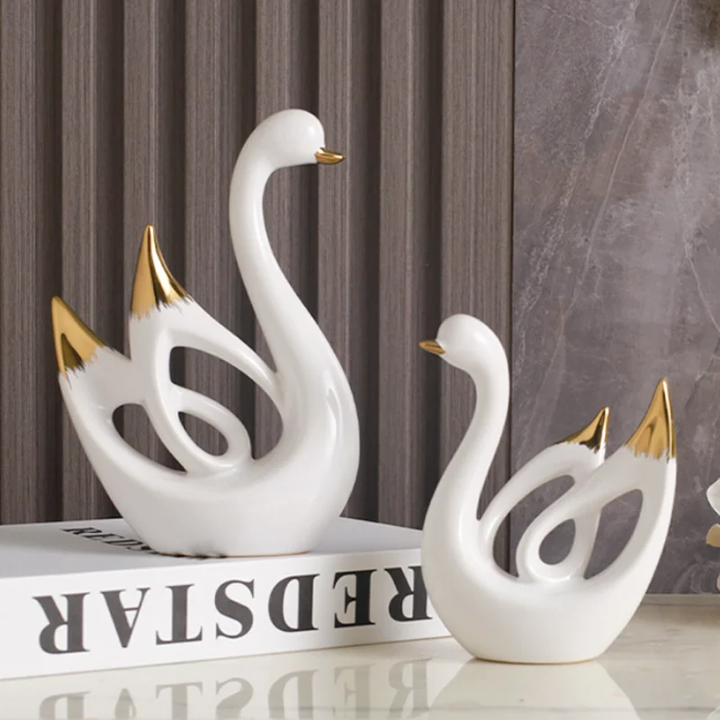 modern art creative animal  gold plated swan design ceramic home decor