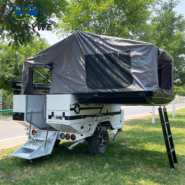 Small australia and new zealand folding camp travel trailer aluminum light weight off road camper trailer with roof top tent