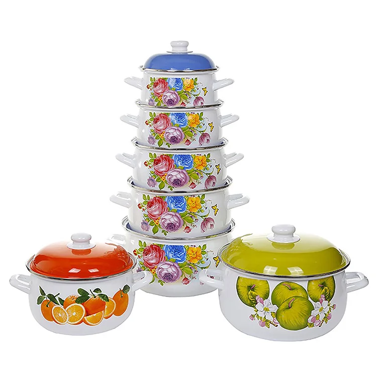 Hot popular Cooking Set 5 PCS Cooking Pot Enamel Casserole With Enamel Lid
