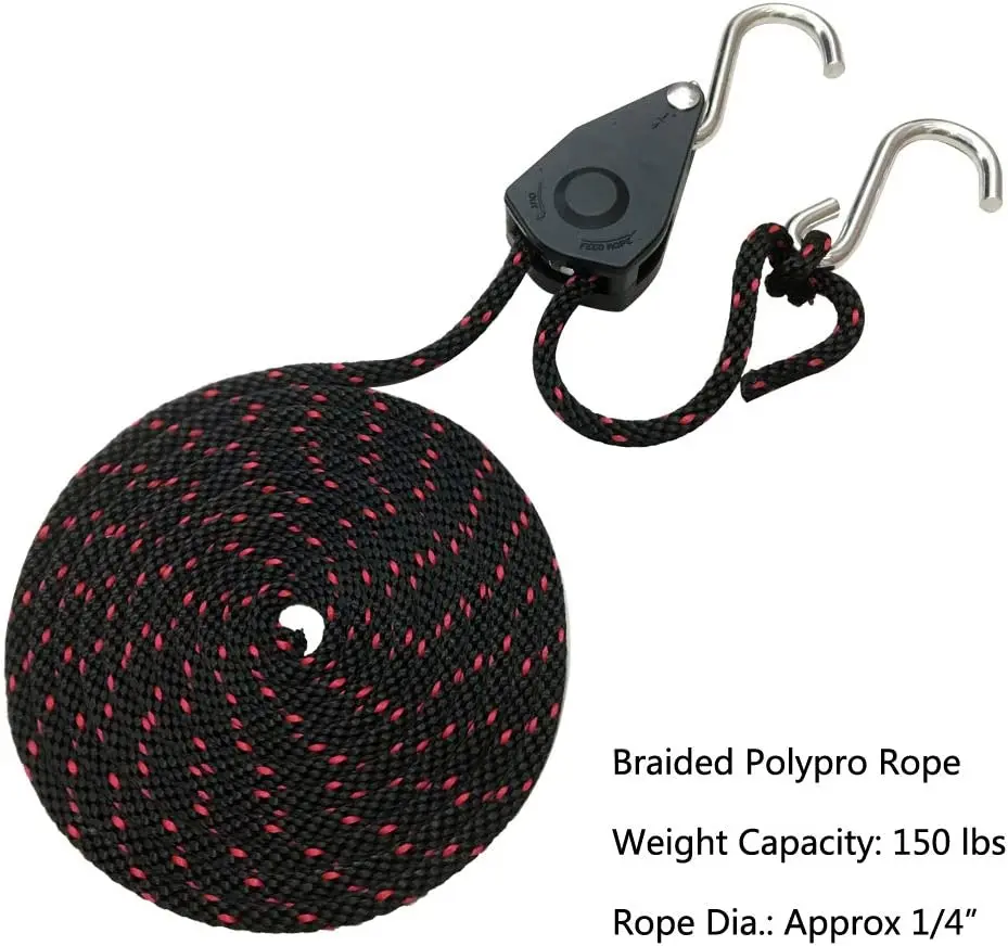Ratcheting Tie Down Rope Hanger Pulley Stainless Steel Gears Ratchets, heavy duty Polyester 150 lbs Weight Capacity