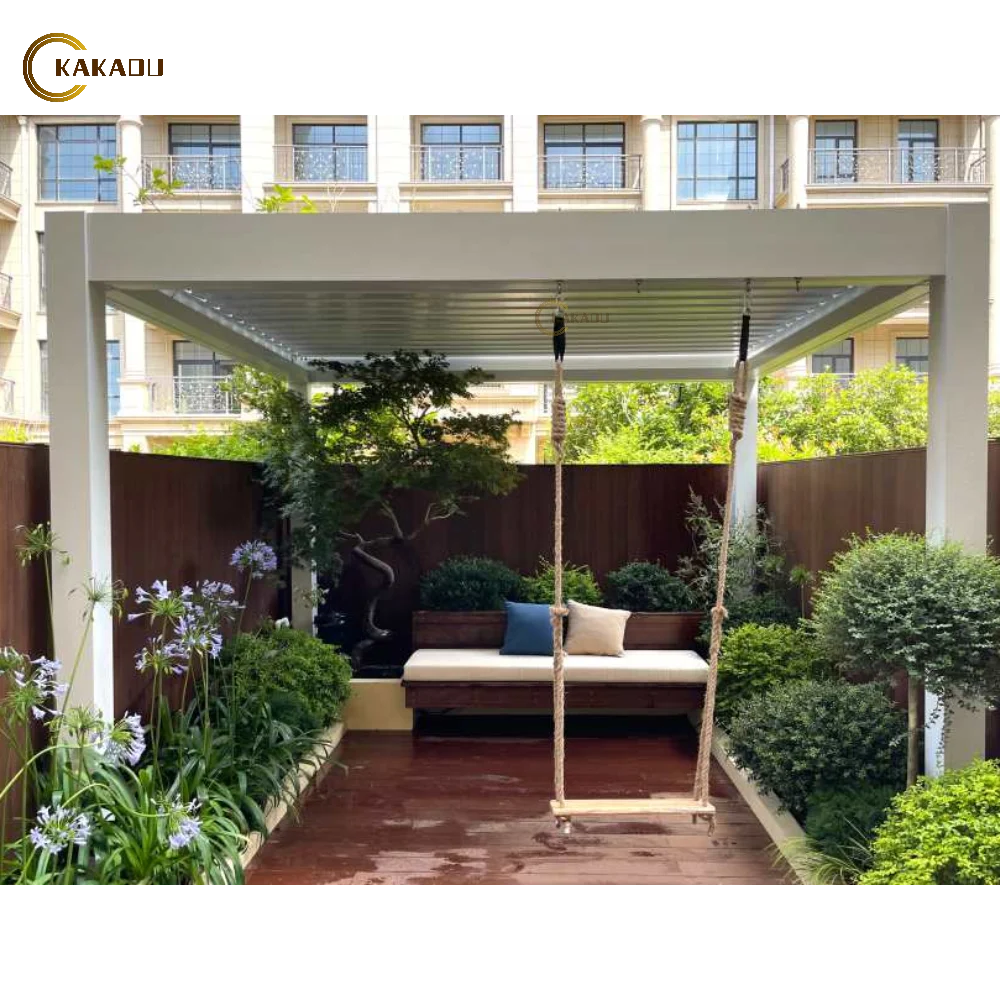 KAKADU Outdoor Waterproof Motorized Garden Gazebo Aluminum Pavilion with Pergolas Arbours & Arches for Garden Decor