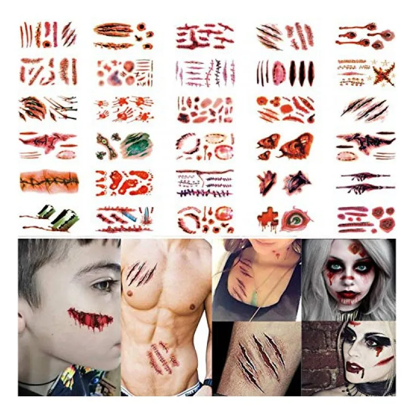 DIY Custom Tattoo Sticker Halloween Realistic Tattoo Scars Blood Wounds Stickers Body Scar Tattoo Sticker