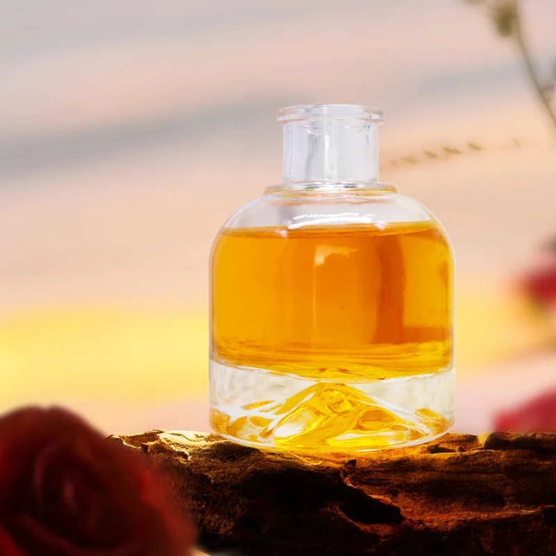 In stock  100ml 150ml round flat bottom glass wine bottle iceberg design with light color polymer cork