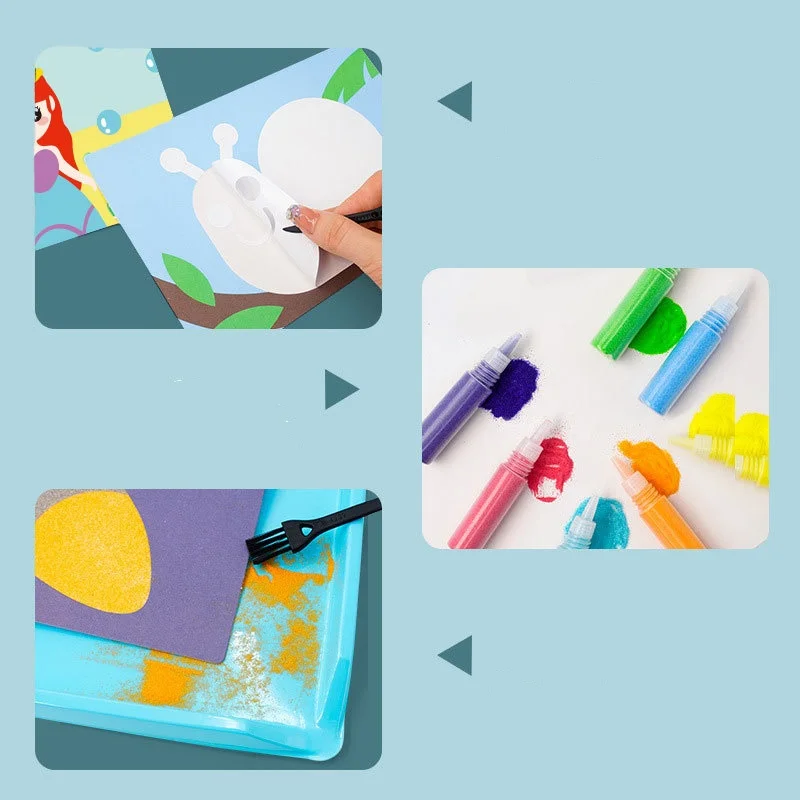 Sea Animals Painting Sand Art Pictures DIY Paper Crafts Kits 12 Colours Sand Painting For Kids Gift
