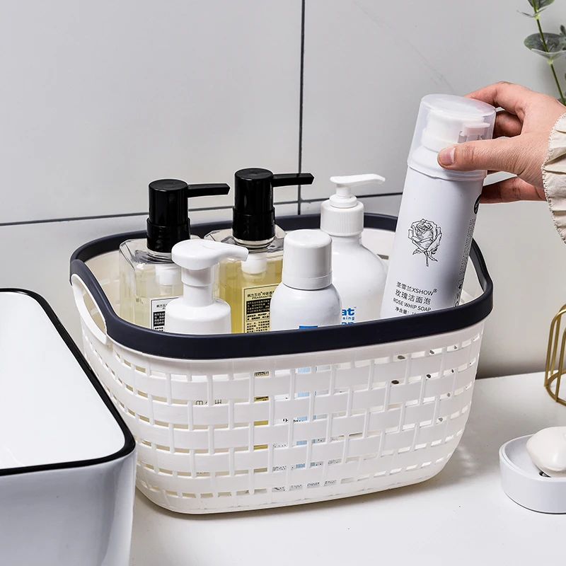 Оптовая продажа органайзер плетеные пластиковые корзины для хранения с ручками