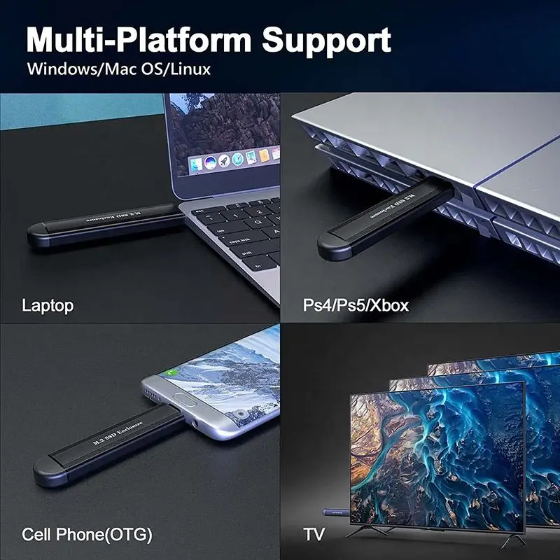 M.2 NVMe SSD Enclosure 10Gbps USB C USB3.1 Hard Drive Case Support 2280/ 2242/ 2260 SSDs External Hard Drive Enclosure