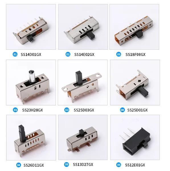 4p7t recessed slide switch right angle smd knob height-4mm,8 pin 2p3t 3 position slide switches