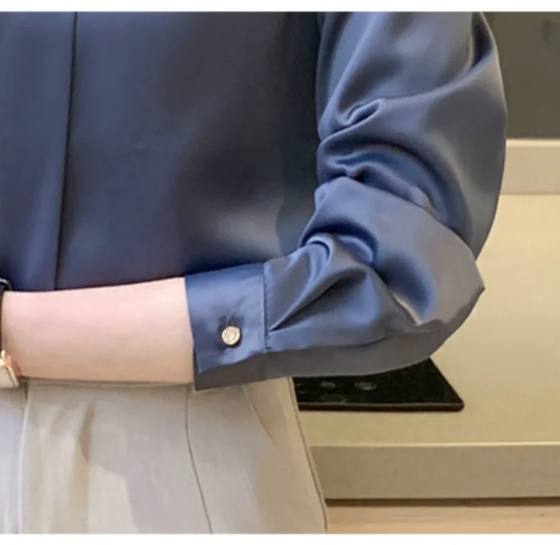 Hot Spring Autumn Solid Long Sleeve Chiffon Blouse Shirt Turn Down Collar Office Blouse White Women Tops Blusa 1130#