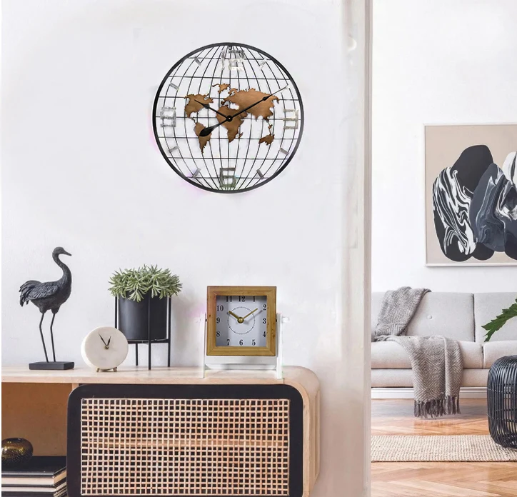 decorative wall clock 2024 customized 70CM wholesale cheap  world map clock wall for home decor