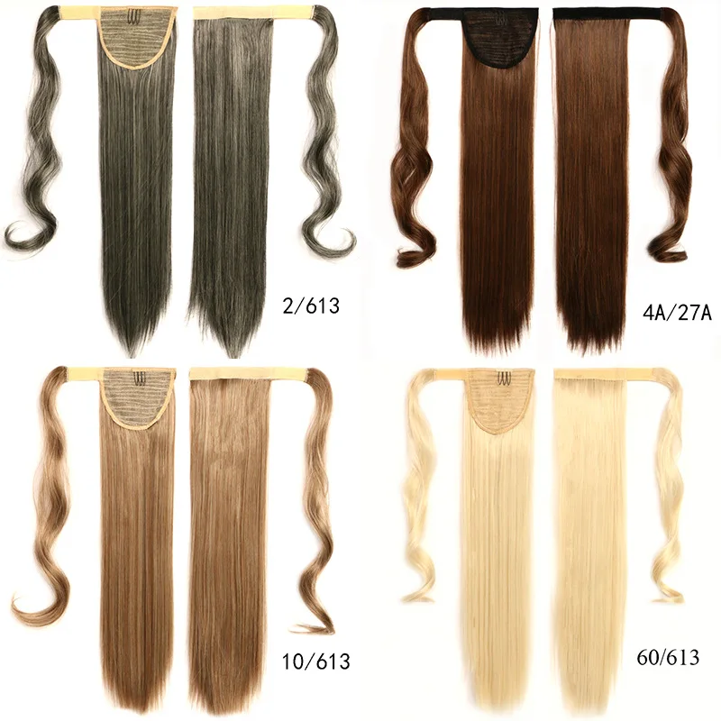 Высококачественный накладной хвост на клипсе, длинный прямой хвост, 24 дюйма, 100 г, синтетический шиньон