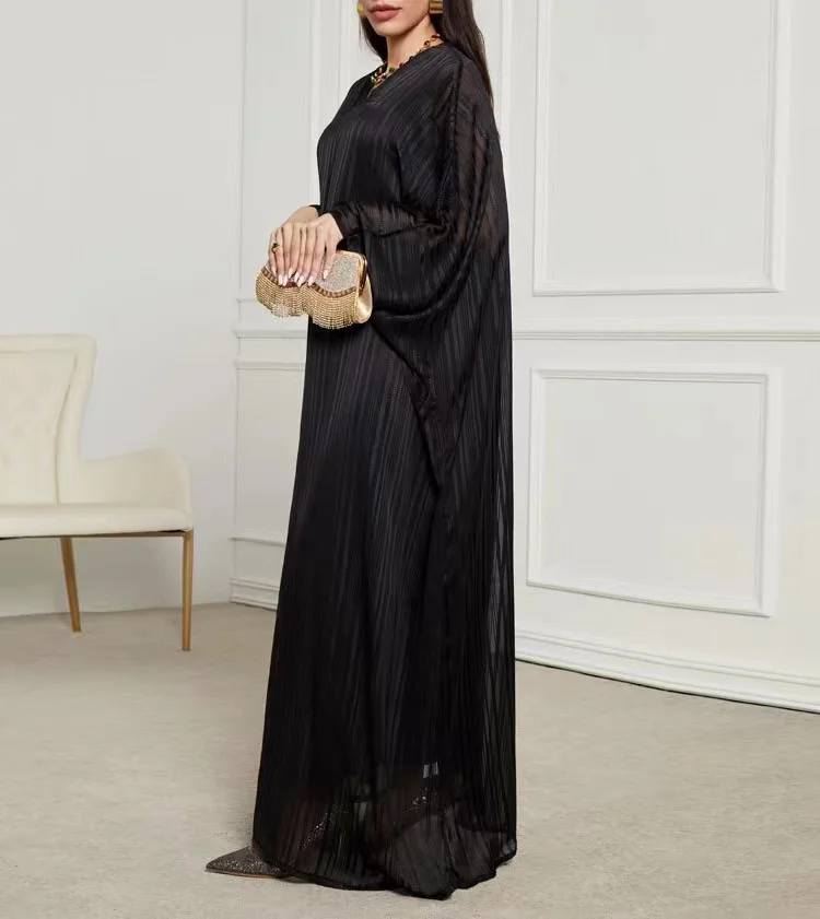 New Wholesale Elegant Black Middle East Turkey Dubai Robe 2 Pcs Modest Muslim Isiamic Abaya Party Casual Dresses for Women