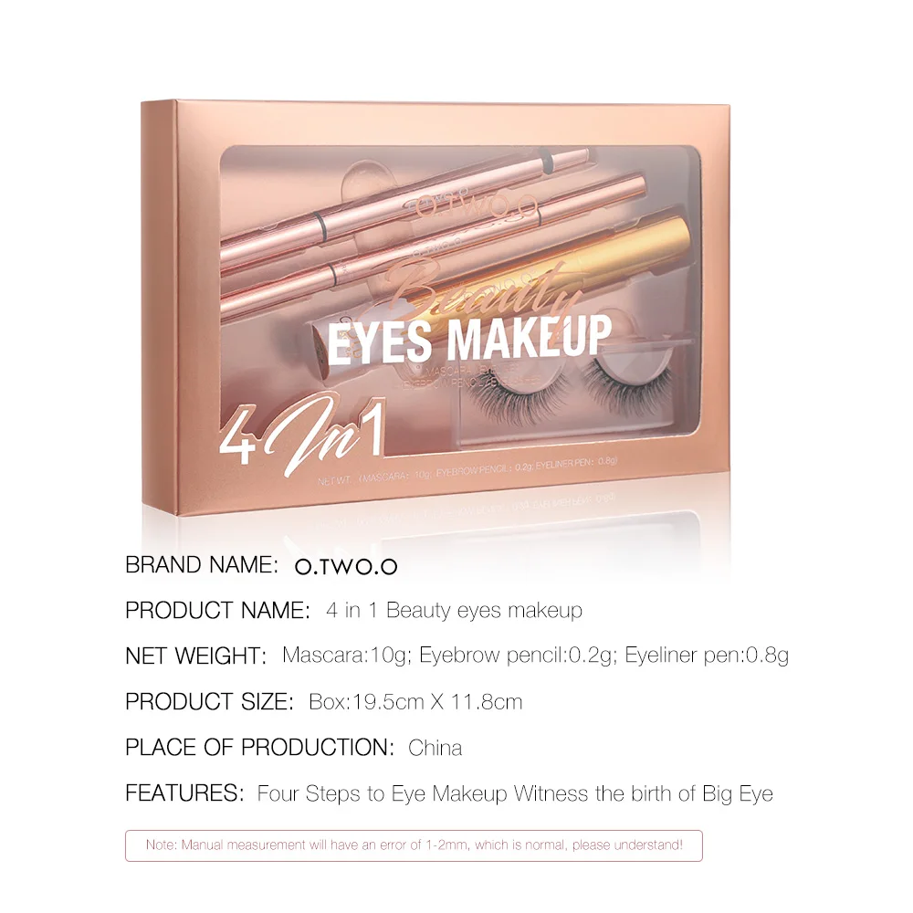 O.TWO.O Long Lasting Thick Curling Mascara Eyebrow Pencil Eyeliner Eyelash 4 in 1 Eyes Makeup Set
