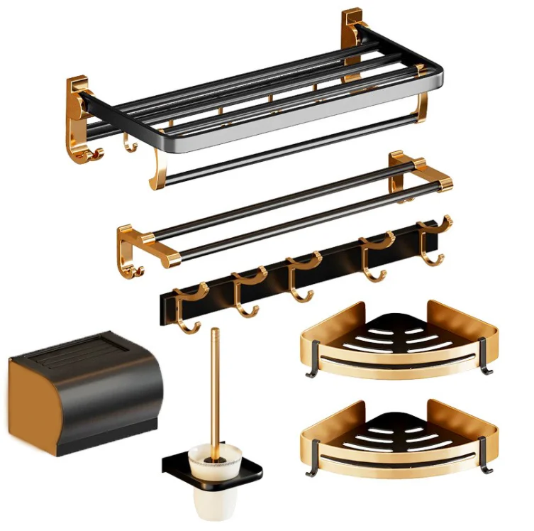 Hot Selling Gold Bathroom Accessories Bathroom Shelf Wall Mounted Bathroom Accessories Sets