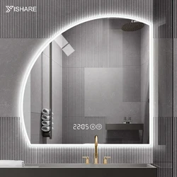 2022 Hot Factory Direct Sale Creative Irregular Shaped Half Round Make Up Led Mirror