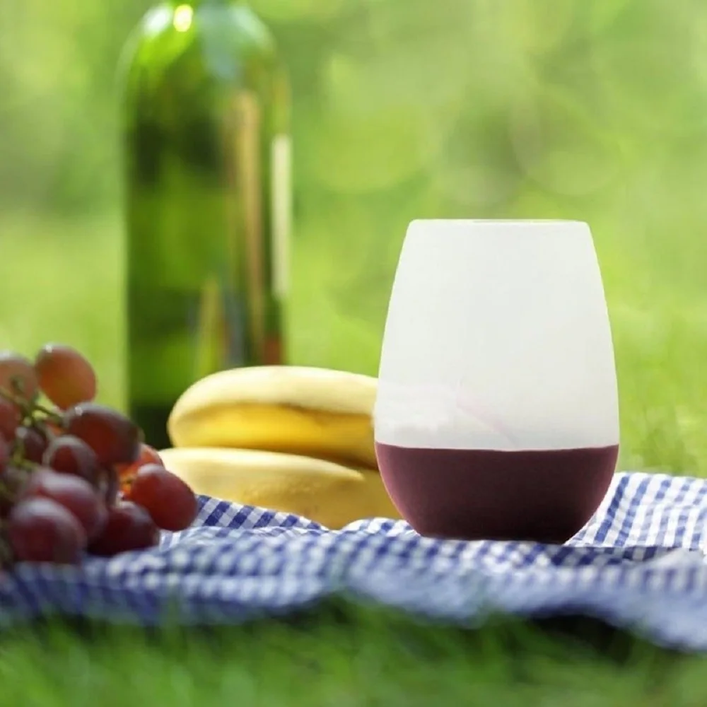 Stemless Silicone Glass Wine Tumbler Wine Cup for Home,Office,Birthday,Wine,Coffee,Drinks,Champagne,Cocktails