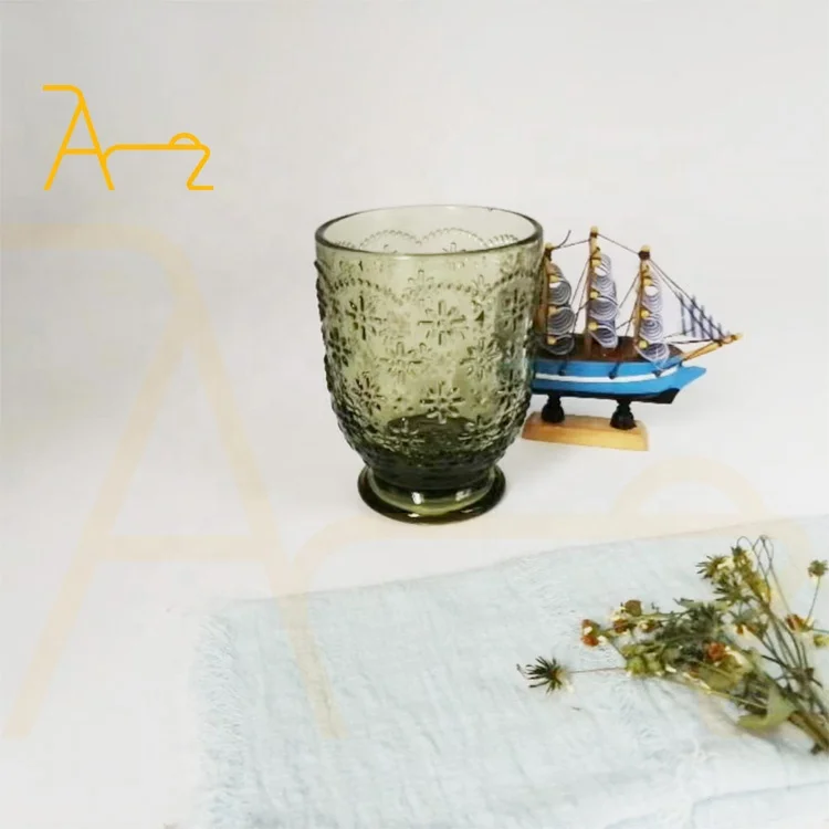 Factory direct wedding stemless drinking glass cups creative embossed tumbler water juice glasses colored vintage glassware